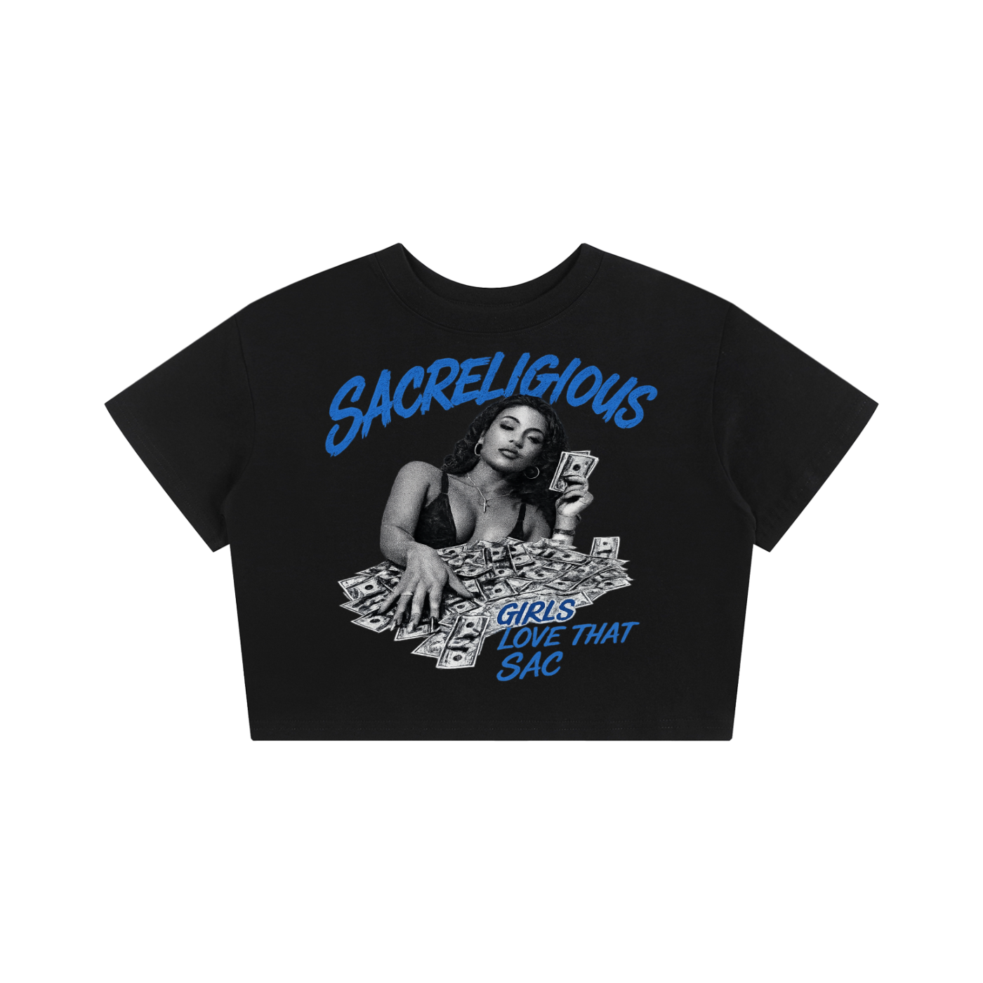 Girls Love That Sac (True Blue) Crop T-Shirt - 200 GSM